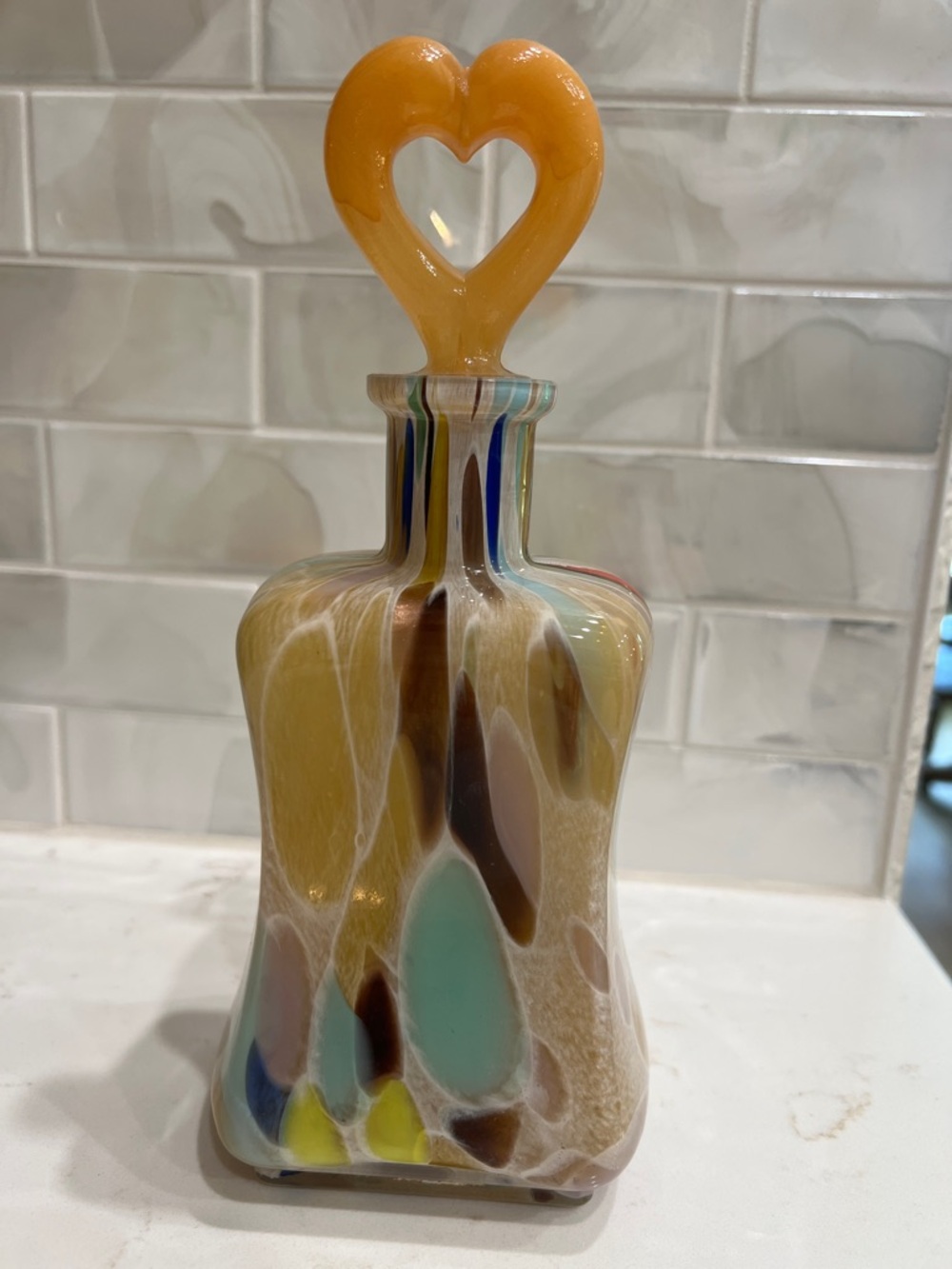 Vintage Maestri Vetrai Art Glass Decanter Heart Stopper Italy Colorful Swirl - Picture 4 of 13